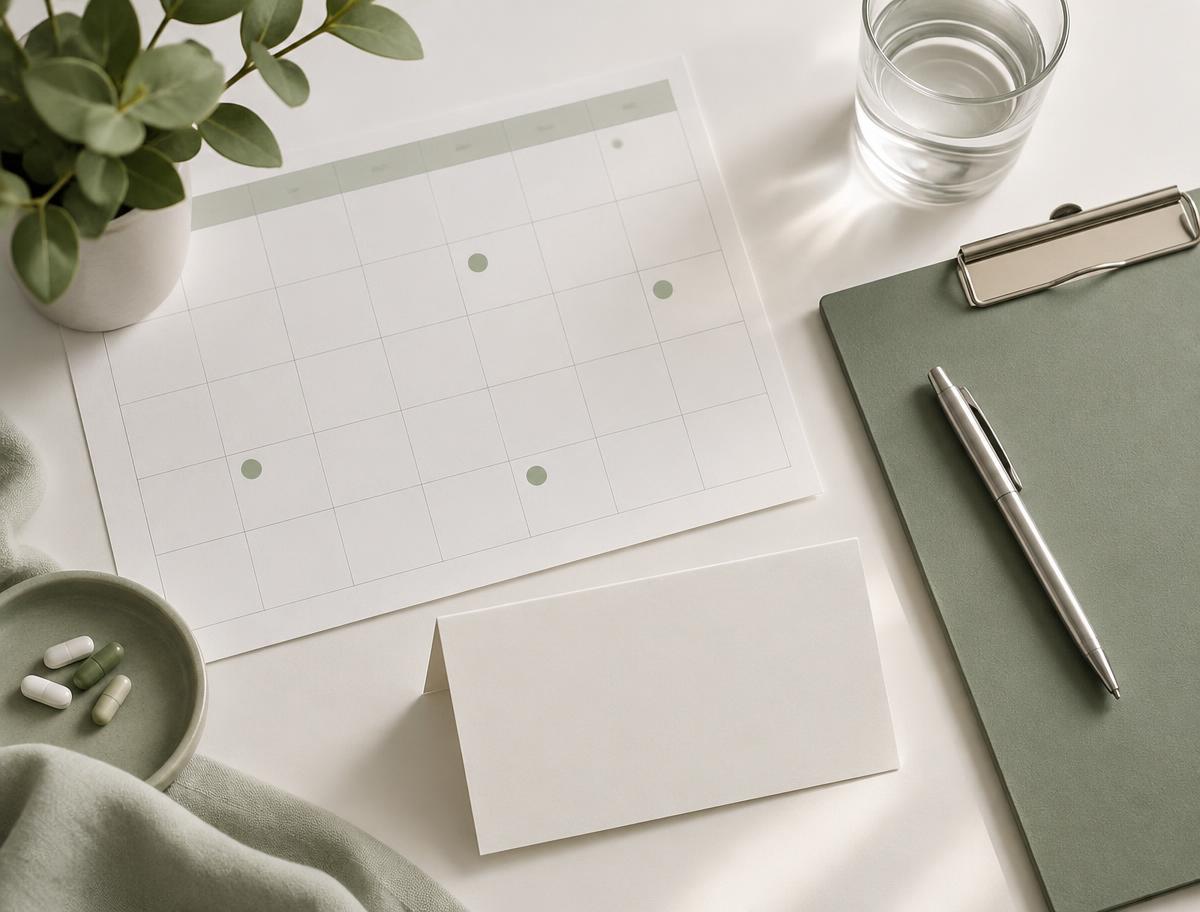 Illustrative study calendar and invitation materials for clinical trial recruitment